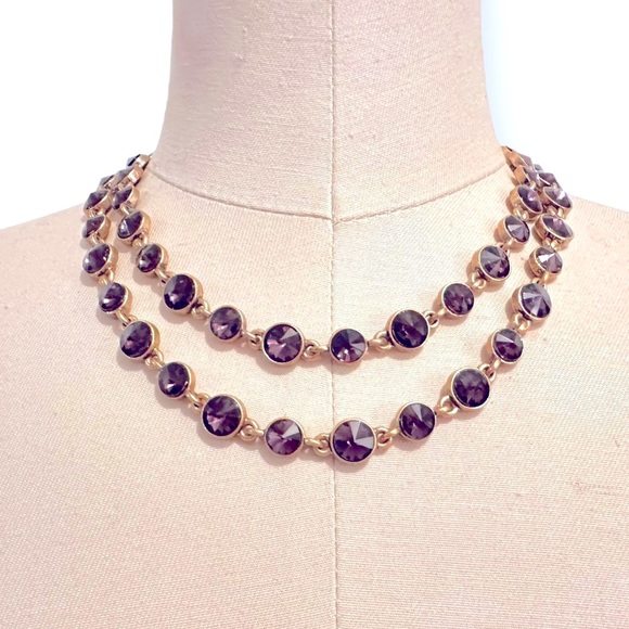 Vintage Amethyst Inlay Long Gold Tone Chain Necklace - Picture 7 of 8